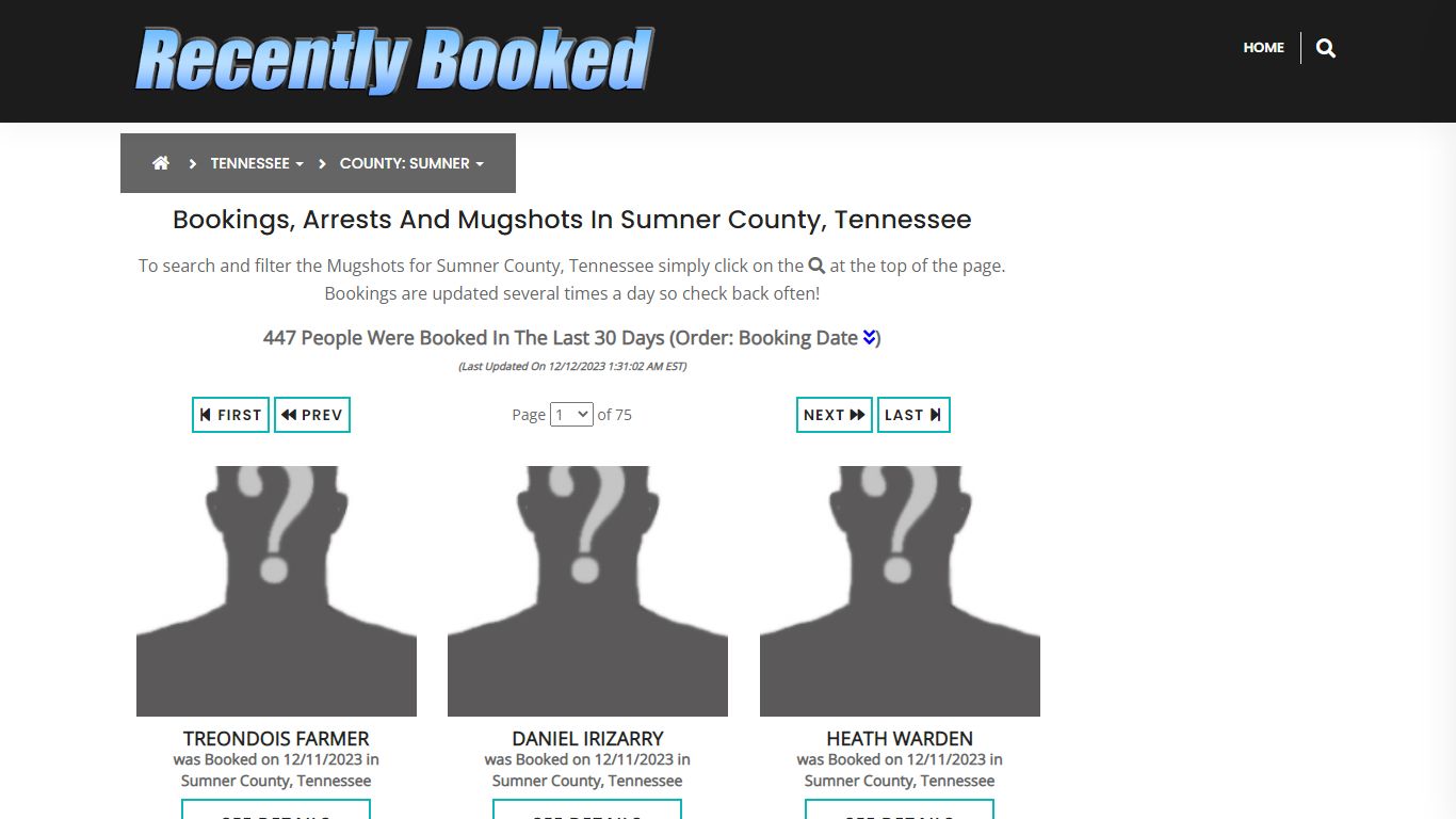 Bookings, Arrests and Mugshots in Sumner County, Tennessee